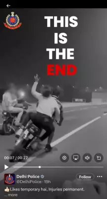 Delhi Police Shares Viral Video: Reckless Bike Stunt Ends in Painful Crash