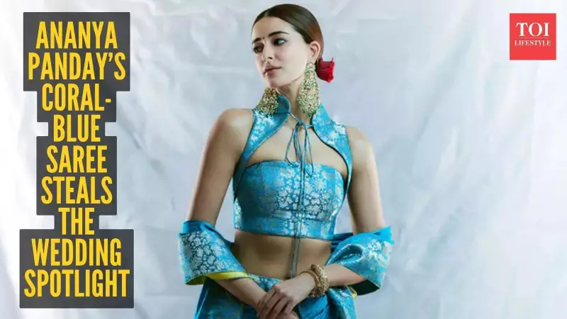 Ananya Panday's Coral-Blue Saree Steals Spotlight at Shauna Gautham Wedding