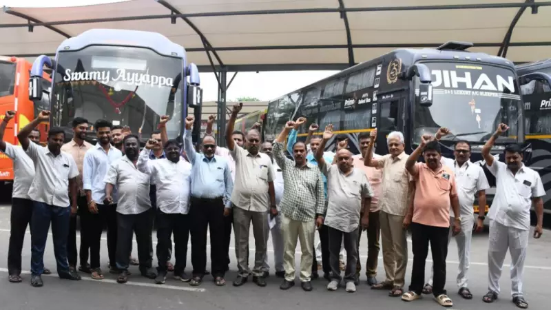 Coimbatore Bus Owners Protest Kerala & Karnataka Road Tax Demand