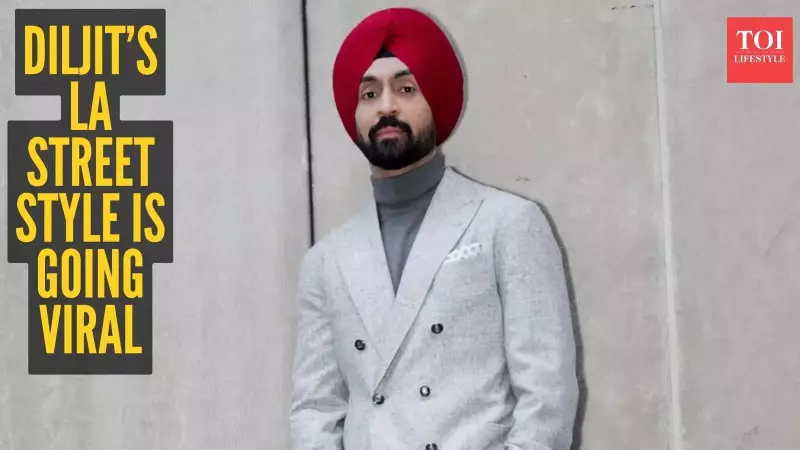 Diljit Dosanjh's LA Style: Red Turban & Grey Suit Make Cultural Statement