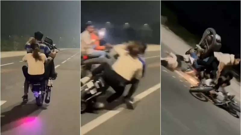 Shocking Video: Daredevil Bikers' Helmet-Free Stunt Ends in Terrifying Crash - WATCH