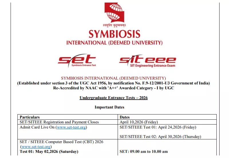 SET, SITEEE 2026 Schedule Out: Exams on May 2 & 10, Apply from April 10