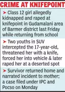 Barmer Horror: 17-Year-Old Student Kidnapped, Raped at Knifepoint in Jaisalmer
