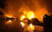 Massive Fire Destroys 10 Fishing Boats in Kerala's Ashtamudi Lake