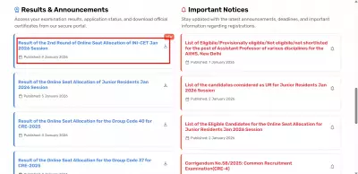 AIIMS Delhi Releases INI CET Jan 2026 Round 2 Seat Allotment Results