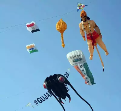 Giant 35-Foot Hanuman Kite Soars at Ahmedabad's International Festival