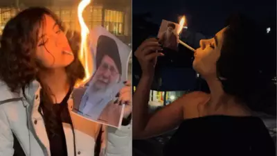 Iran Protests: Women Light Cigarettes from Burning Images of Ayatollah Khamenei