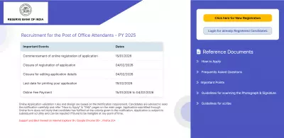 RBI Opens 572 Office Attendant Posts: Apply Online from Jan 15, 2026