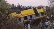 40 Students Injured as Faulty School Bus Overturns in Khammam; Driver Flees