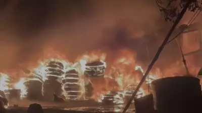 Massive Fire Engulfs Tire Factory in Uttar Pradesh's Bagpat, Emergency Response Underway