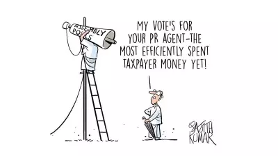DH Cartoon Satirizes Political PR and the 'My Votes for Your Agent' Concept