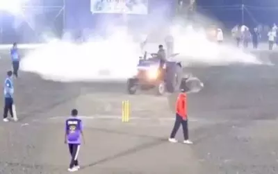 Local Leader Destroys Cricket Pitch with Tractor After Not Getting Match Invite in Jalgaon