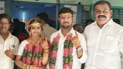 Newlyweds in Wedding Attire Head to Polling Booths to Vote in Gudiyatham