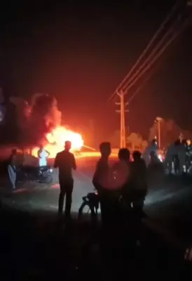 Private Bus Catches Fire After Tyre Burst in Haryana, No Injuries