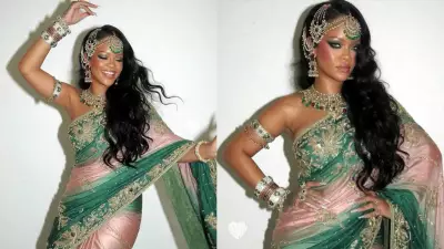 Rihanna Stuns in Green and Pink Saree with Diamond Jewellery, Fans Go Wild