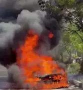 BMW Car Catches Fire on Mohali Airport Road, Driver Flees Scene