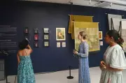 Khadi saris with Raja Ravi Varma motifs by tribal weavers at TRI Art exhibition