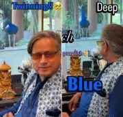 Tharoor's Twinning Moment with Peacock Goes Viral Online