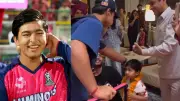 Vaibhav Sooryavanshi Stays Humble Despite Century, Gifts Garland to Young Fan