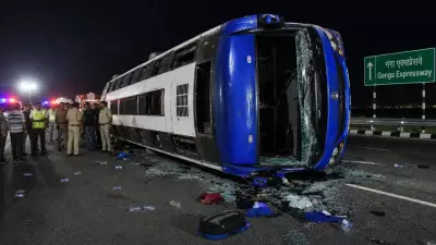 Bus overturns on Ganga Expressway after tyre burst, 1 dead, 30 injured