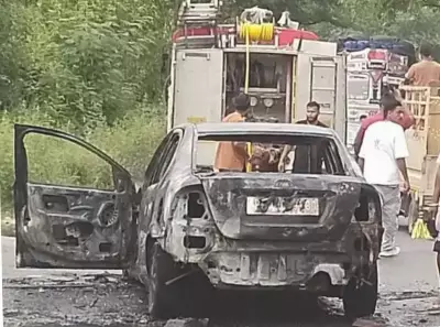 Car Catches Fire Near Petrol Pump in Nakodar, Driver Rescued Safely