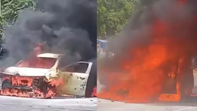 Car catches fire on Mehrauli-Badarpur Road amid scorching heat; video surfaces