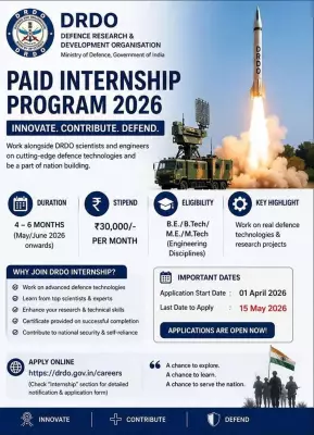 DRDO Announces Paid Internship 2026 with Rs 30,000 Monthly Stipend for Engineering Students