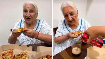 Grandma's Joyful Pizza and Cold Drink Moment Goes Viral