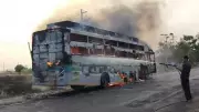 Bus Catches Fire After Collision with Motorcycle in Akola, No Casualties