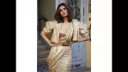 Diana Penty Shines in Custom Gold Saree at Cannes Bharat Pavilion