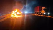 Driver dies as car crashes into flyover railings, catches fire near Pune
