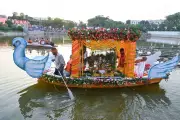 Iskcon Patna Hosts First Boat Festival with Grand Floral Decor