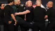 Khamzat Chimaev Kicks Sean Strickland at UFC 328 Press Conference, Dana White Reacts
