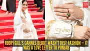 Roopi Gill Brings Punjabi Royalty to Cannes with Gurmukhi and Wheat Motifs