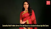 Samantha Ruth Prabhu Stuns in Custom Archana Jaju Red Saree for Movie Promotions