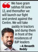 Telangana CM warns to dump paddy at BJP, BRS leaders' homes if Centre fails to procure