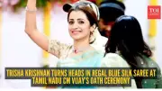 Trisha Krishnan Stuns in Blue Silk Saree at Vijay's Oath Ceremony