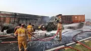 Two burnt alive as truck, dumper collide and catch fire in Gorakhpur