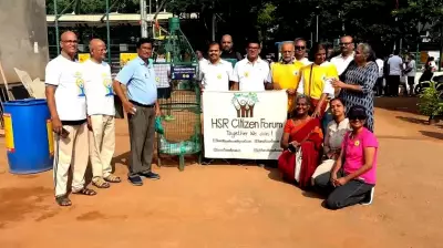 Plastic bottle drop bin from repurposed tree guards at Bengaluru stadium
