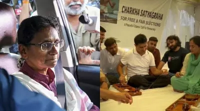 Protestors Oppose Rejection of Meenakshi Natarajan's RS Nomination via Charkha Satyagraha