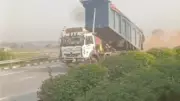 Dumper Truck Dumps Red Gravel on Expressway in Greater Noida, Police Clear Road