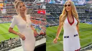 Gracie Hunt Ditches Red and Gold for White Bodycon Dress at FIFA World Cup Match