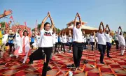 Yoga countdown event at Dashashwamedh Ghat ahead of International Yoga Day