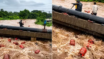 Video: 3,000 LPG Cylinders Swept Into River by Maharashtra Floods