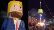 Lego Donald Trump Set Ablaze in Tehran During Khamenei Funeral in Iran's Mashhad