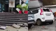 Noida IForte Building Partially Collapses on Vehicles During Heavy Rain